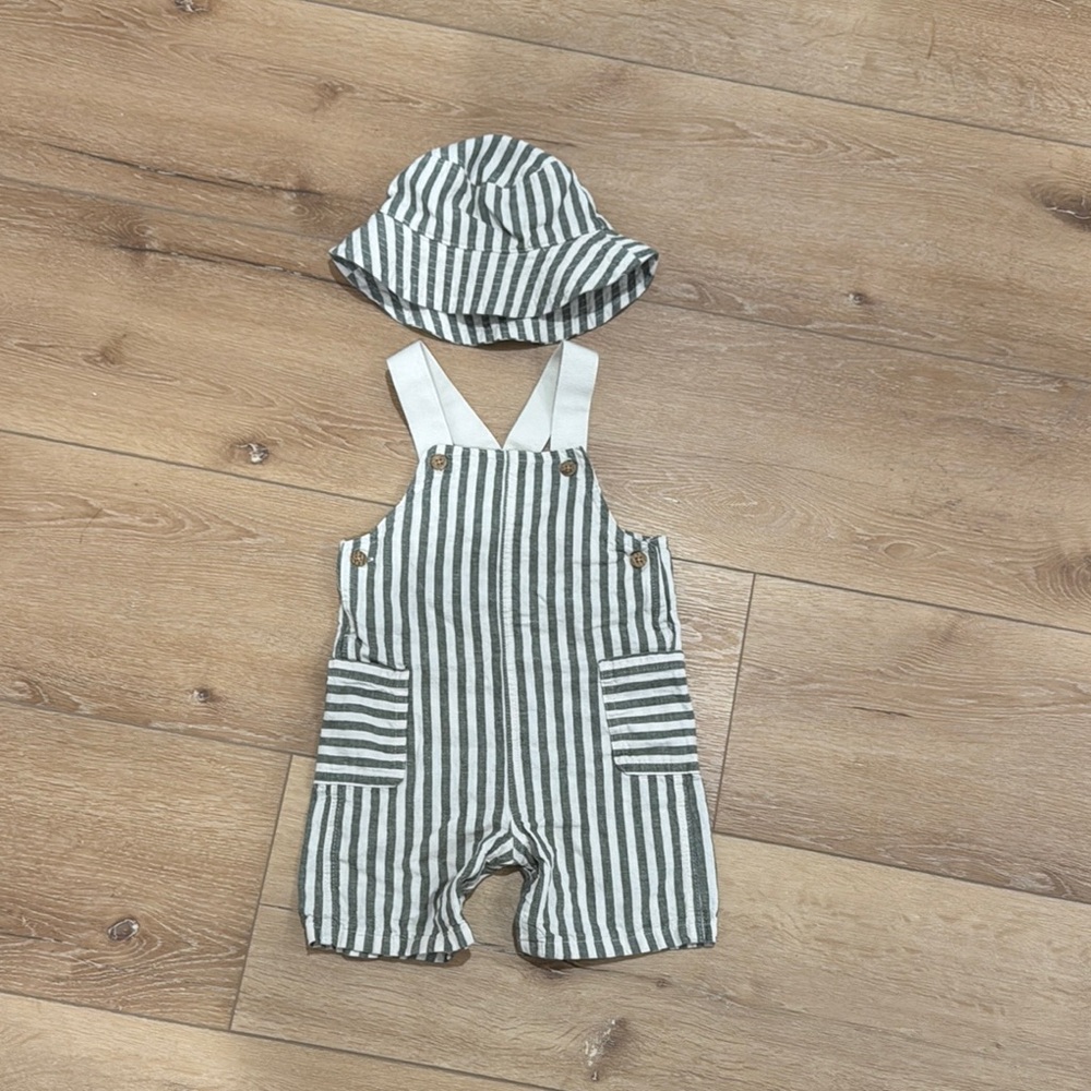Carter's Green and Cream Striped Baby Overalls